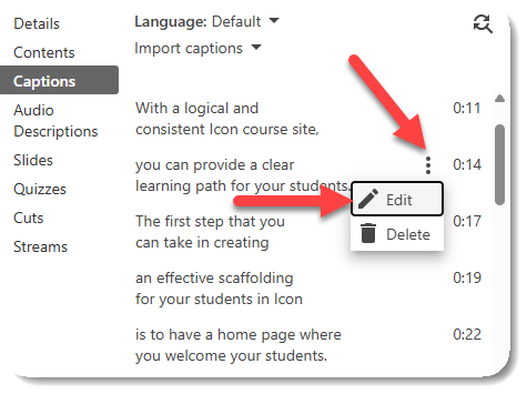 two arrows indicate the edit function to update captions in UICapture