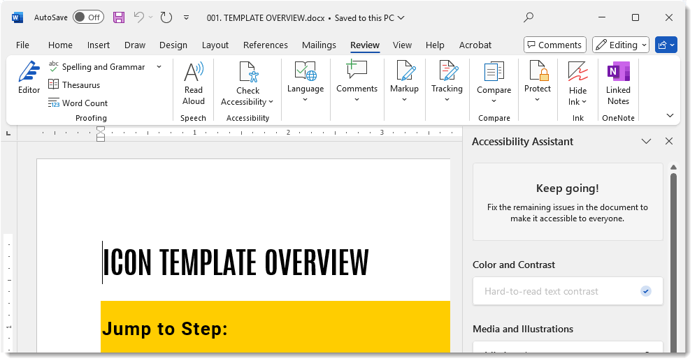 screenshot of Microsoft Word Accessibility Assistant