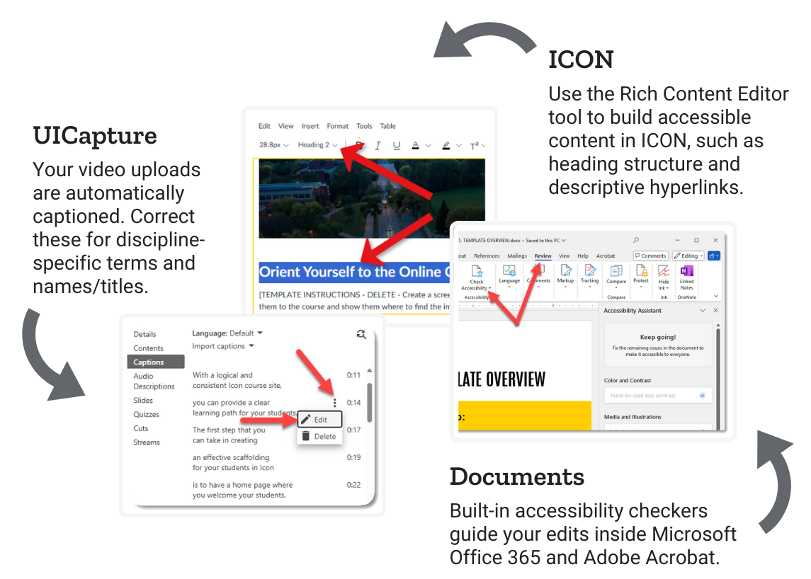 descriptive image of accessibility options on a canvas page
