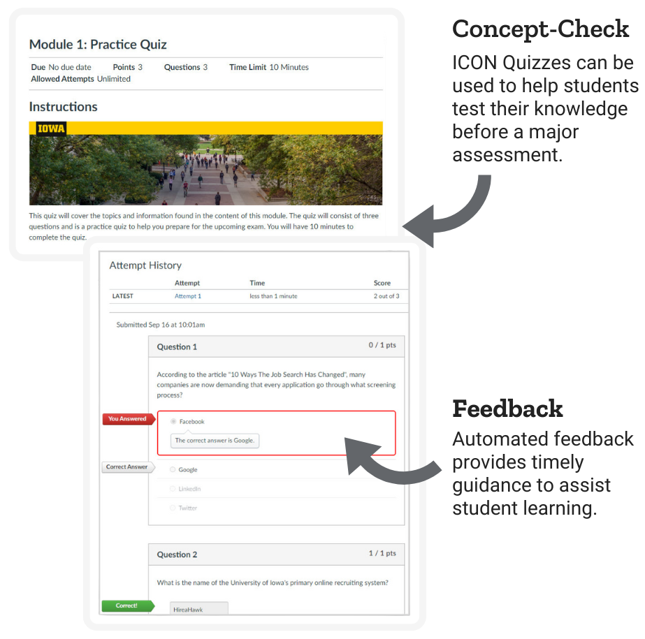 description of quiz page in ICON