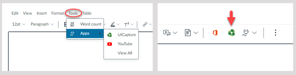 Access UICapture in ICON Rich Content Editor